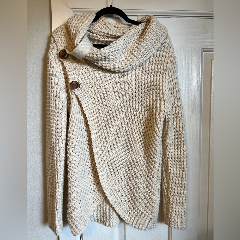 Chunky, cowl neck, wrap style sweater